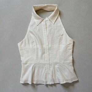 Lulus Halter Neck Cream Sleeveless Button Down Blouse
